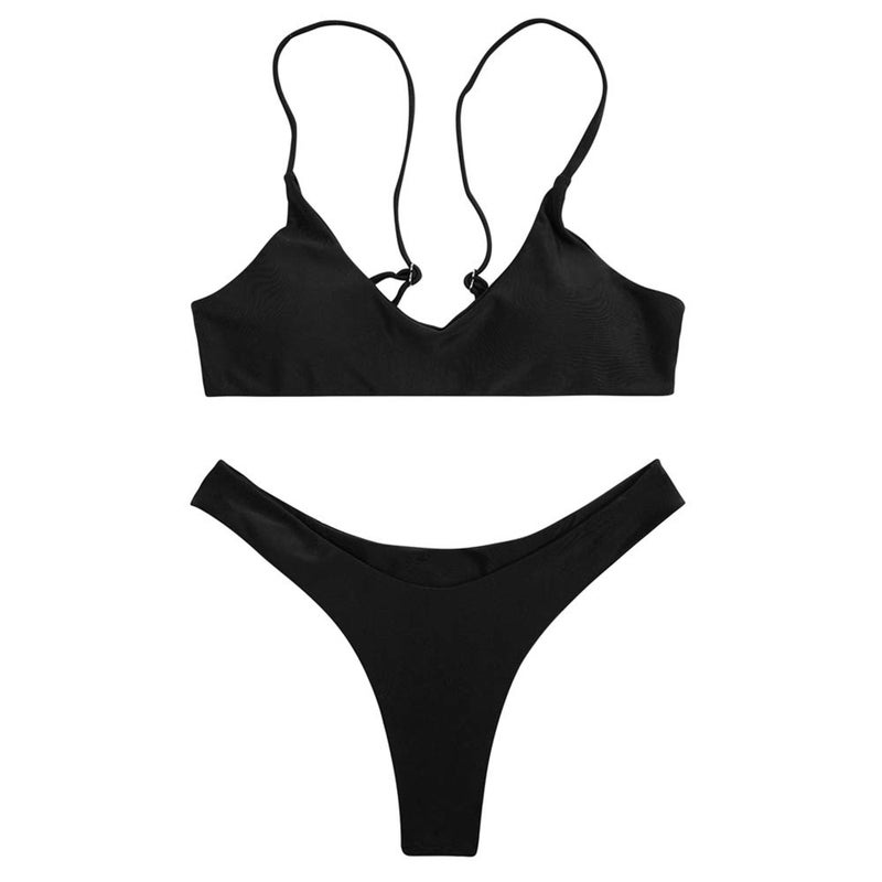 SherryDC Women's Solid Scoop Neck Push Up Brazilian Bikini Swimsuit Bathing Suit, Black, (US 12-14)XL - Image 4